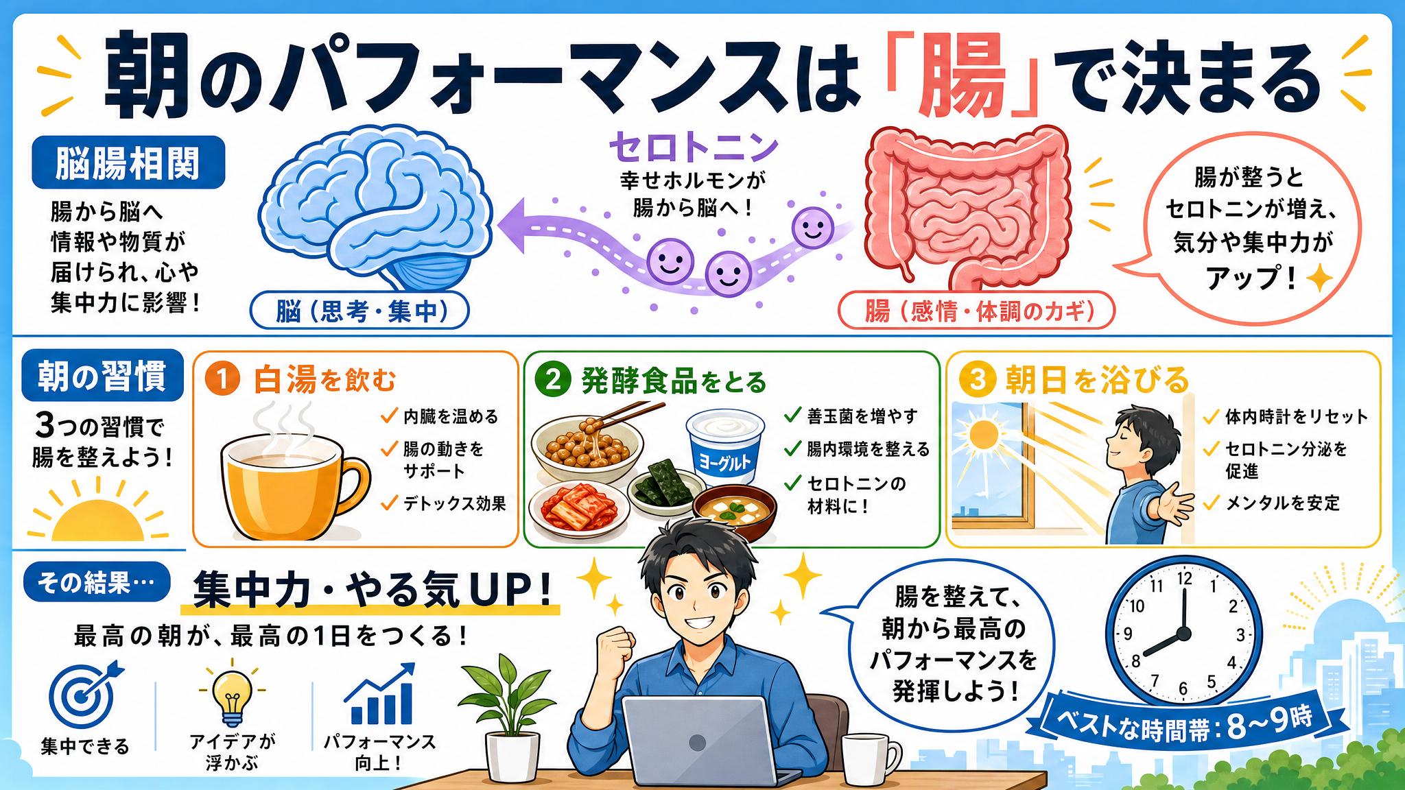 朝の集中力を左右する、腸内環境と生活リズム